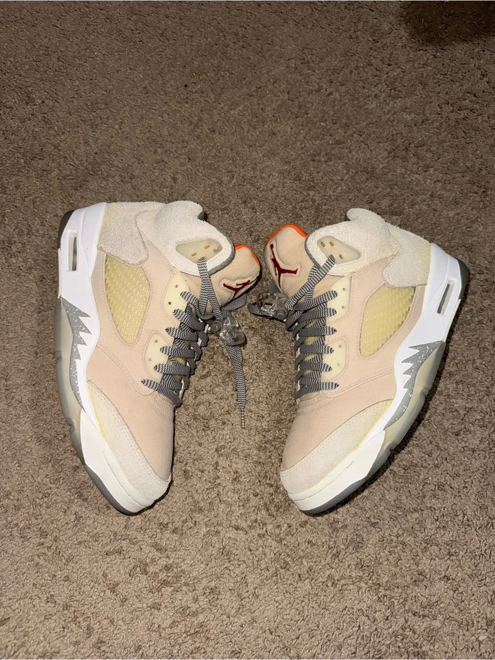 Jordan Women's High-Top Sneakers in Cream, Gray & Red Accents